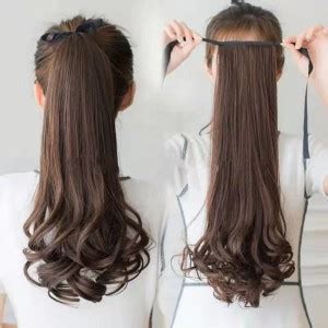 SAMYAK Natural Looking Ribbon Ponytail Curly / Wavy Extensions For ...