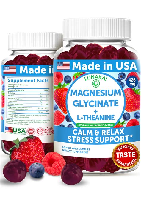 Lunakaiusa Made Magnesium Glycinate Gummies 426mg With L Theanine Calm ...