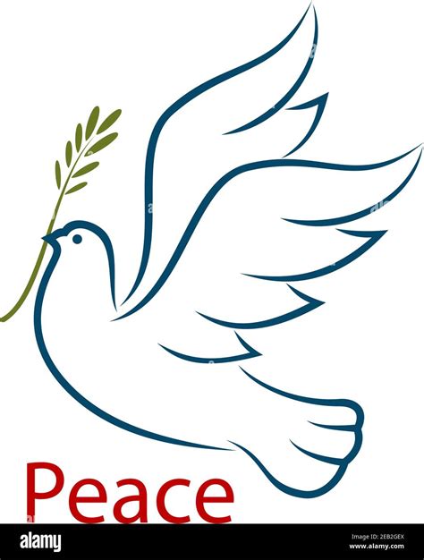 Flying dove with olive branch as a abstract symbol of peace and unity. Isolated on white ...