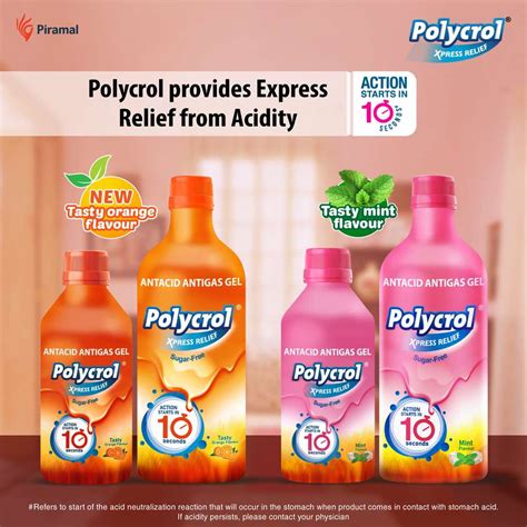 Polycrol Xpress Relief Antacid Gel for Acidity, Sugar-Free, Mint Flavor ...