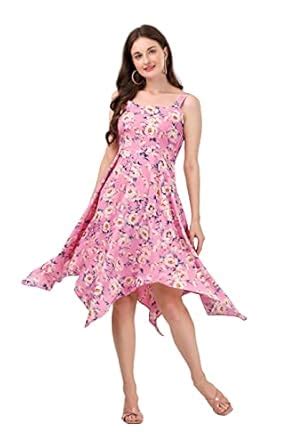 Buy PREYSI FASHIONS Women's Pink Crepe Knee Length A-line Dress (Small ...