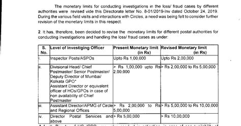 Revision of monetary limits for investigations in loss and fraud cases ...