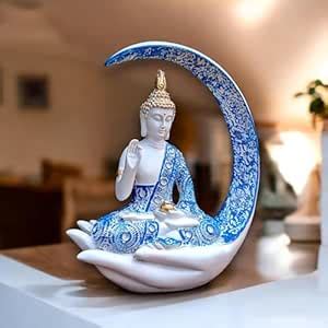 Buy Karigaari Big Meditating Moon Buddha Statue Showpiece (Blue) Online ...