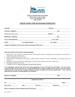 Fillable Online dsd pima APPLICATION FOR SECONDARY DWELLING - dsd pima ...