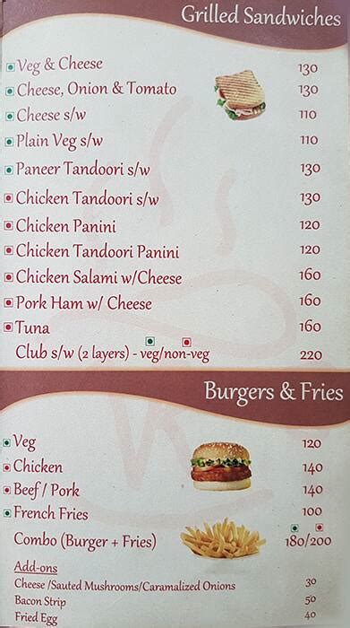 Menu at Vivenda Kafe, Candolim