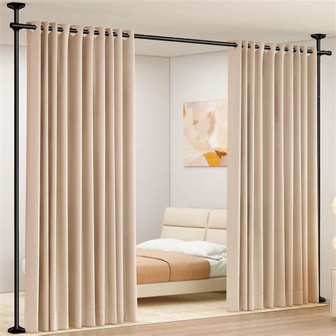 SUNALLY Room Divider Curtain Rod, No Drilling Room Separator for Space ...