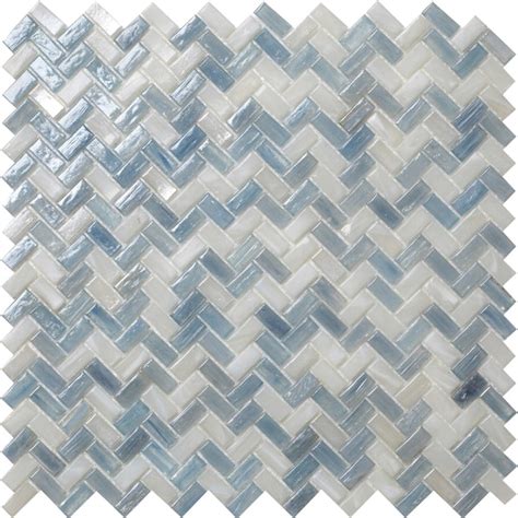 Apollo Tile Majeste Blue 12-in x 12-in Matte Glass Herringbone Mosaic ...
