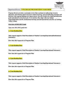 Fillable Online avc Budget Narrative Form 2012-2013 - Antelope Valley ...