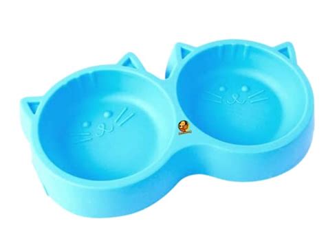 Pet Feeding Plastic Cat Face Shaped Double Bowl for Dogs, Puppies, Cat ...