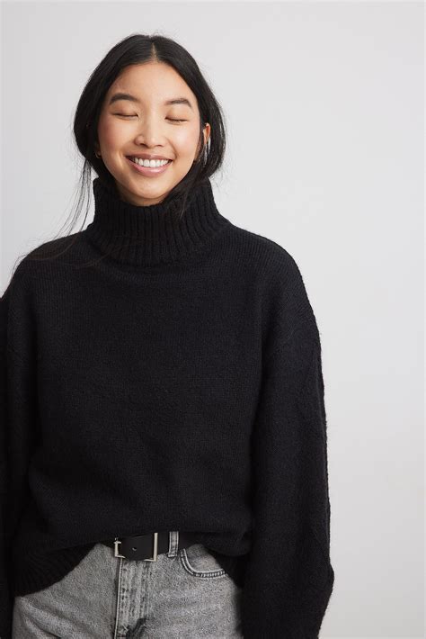 Turtleneck Knitted Cable Sweater Black | NA-KD