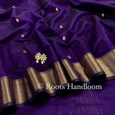 Dark Purple Maheshwari Saree with Flower Bootis all over it – Roots ...