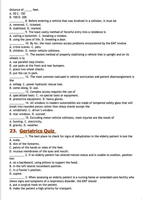 24 Geriatrics care and treatment management quiz - distance of feet. A ...