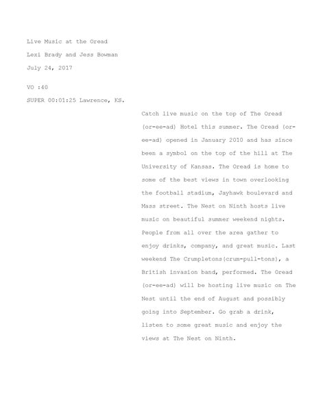 Image result for Broadcast Script Layout