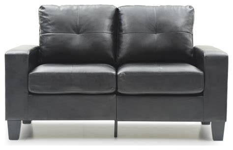 Black Faux Leather Sofa With Flared Arms - Contemporary - Sofas - by ...
