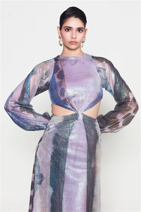 Buy Chromatica Mist Purple Sequin Tulle Dress Online | Aisha Rao