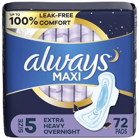 Always Maxi Overnight Pads with Wings, Size 5, Extra Heavy Overnight ...
