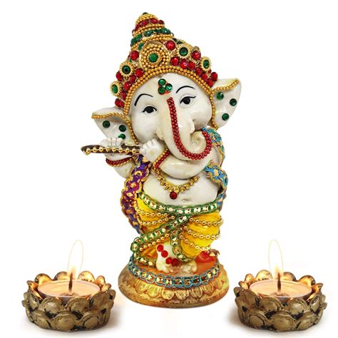 Buy TIED RIBBONS Ganesha Idol with Tealight Candle Holders - Home ...