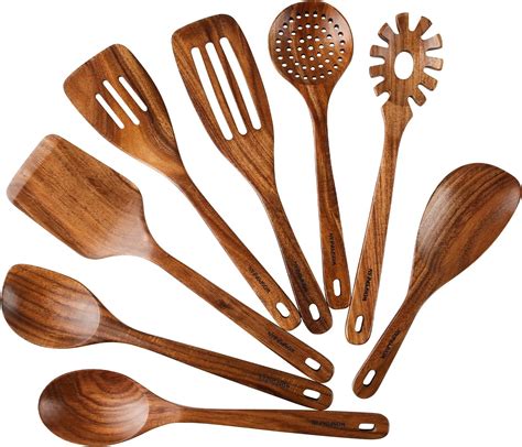 Amazon.com: WOSPONFAN Kitchen Utensils Set - Wooden Spoons for Cooking ...