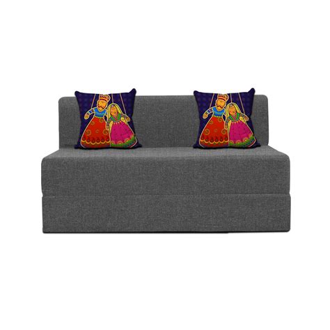 Dr Smith 2 Seater Sofa Cum Bed - Jute Fabric Washable Cover - Grey ...