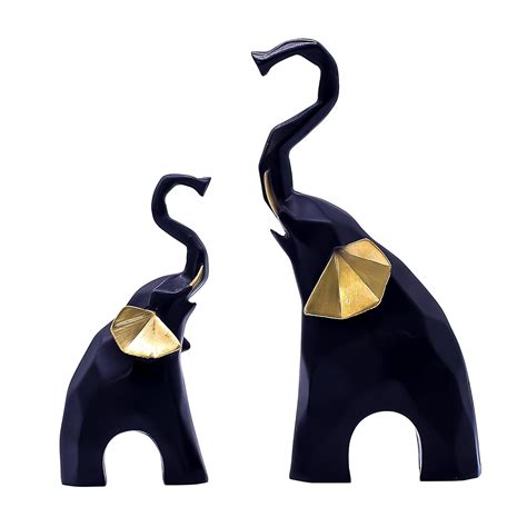 Buy AABCO Poly Resin Statue Set of 2 Geometric Elephant, Black, for ...