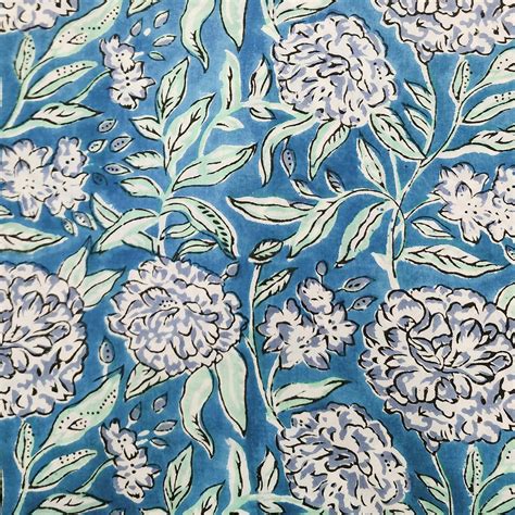 Pure Cotton Jaipuri Blue With White Rose Jaal Hand Block Print Fabric ...