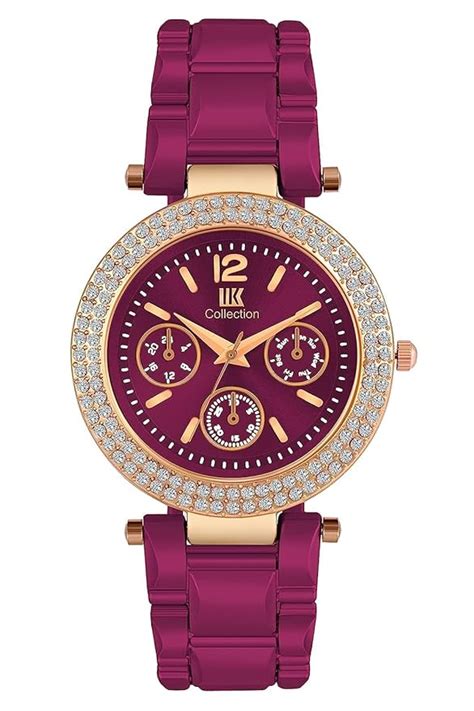 IIK COLLECTION Watches for Women Magenta Dial and Band Stainless Steel ...