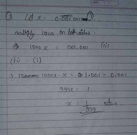 Write 0.001 in the form of p/q Bar on 001 #NO SPAMMING # - Brainly.in