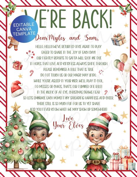 Two Elves Arrival Letter BOY We Are Back Letter From Elf Hello ...