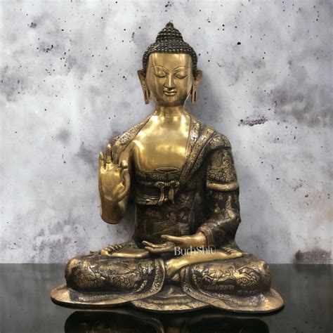 Brass Abhaya Mudra Life-Story Buddha 28 Inch | Budhshiv.com