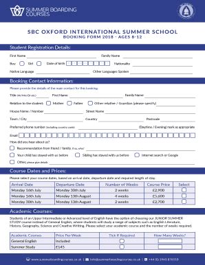 Fillable Online SBC OXFORD INTERNATIONAL SUMMER SCHOOL Fax Email Print ...