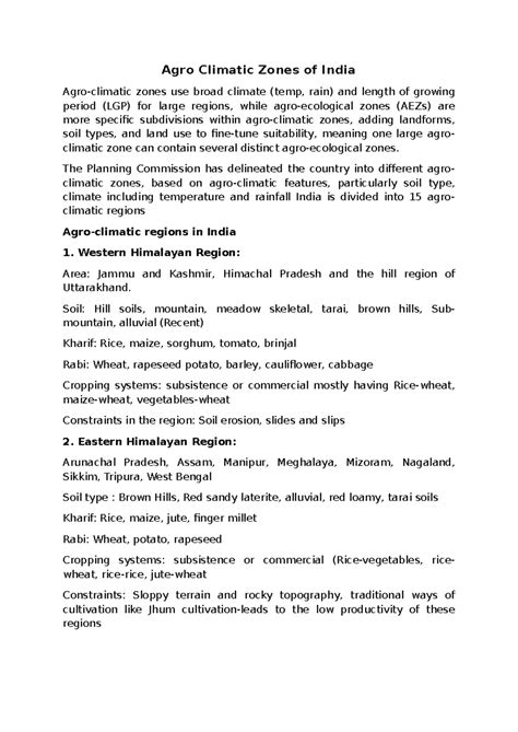 Agro Climatic Zones of India: A Comprehensive Overview (AGR 101) - Studocu