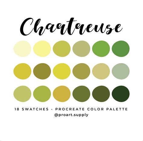 CHARTREUSE PROCREATE Color Palette Hex Codes Green, Yellow for iPad ...