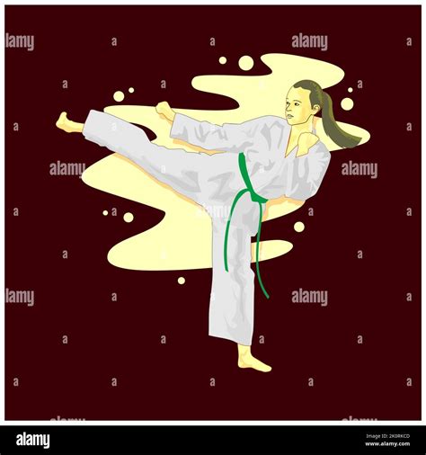 Female Karate Fighter Character in White Kimono Doing Karate Japan ...