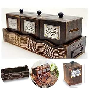 Buy Wooden Tea Coffee Sugar Pot Set | Kitchen Storage Container Set ...