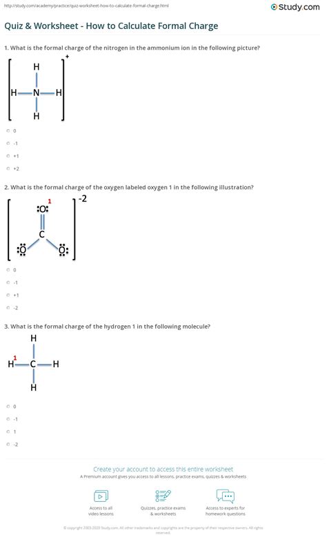 Quiz & Worksheet - How to Calculate Formal Charge | Study.com