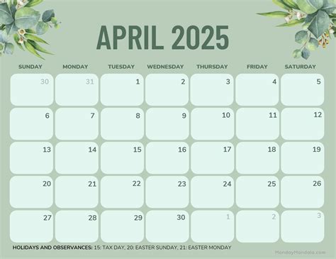 April 2025 Calendar (52 Free PDF Printables)