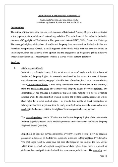 RM3 - Legal Research Methodology: Assignment Intellectual Property Law ...