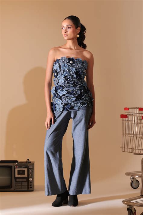 Denim Bloom Strapless Co-ord – Manvi Daga Studio