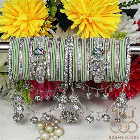 Indian Wedding Bangles Set With Beautiful Peacock and Jhoola Latkan ...