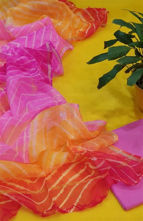 Kota Doria Pure Silk Plain Salwar Suit with Shibori Dyed Dupatta ...