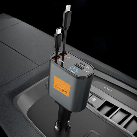 AsomESTA 120W Retractable Car Charger Fast Charging 4 in 1 Car Mobile ...