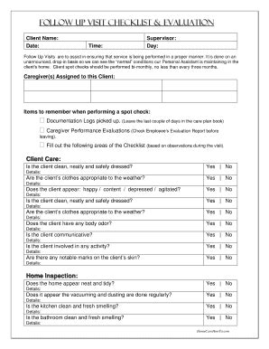 Fillable Online Follow Up Visit Checklist Evaluation Follow Up Visit ...