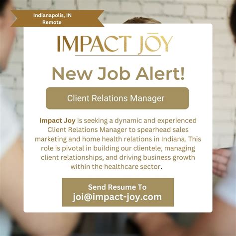 📍Indianapolis, IN Remote Client Relations Manager Impact Joy, is ...