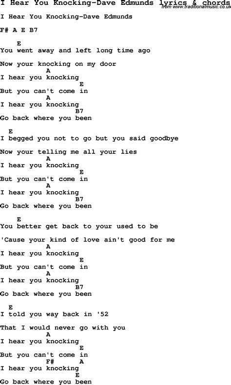 Love Song Lyrics for:I Hear You Knocking-Dave Edmunds with chords.
