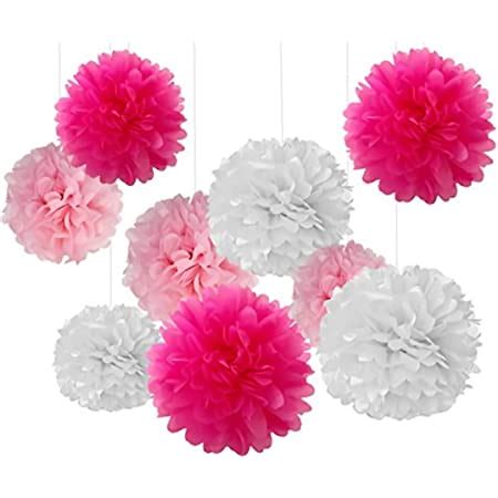 Party Propz Paper Pom Pom for Decoration 10 Inches Set of 9 Pcs (Pink ...