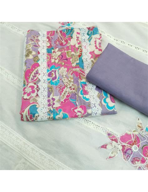 35-7th Mar - Rich Lilac base floral printed cotton - Deisgner neck ...