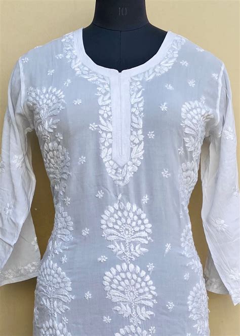 Lucknowi Chikankari Kurti White Modal Cotton – Chikirpolo
