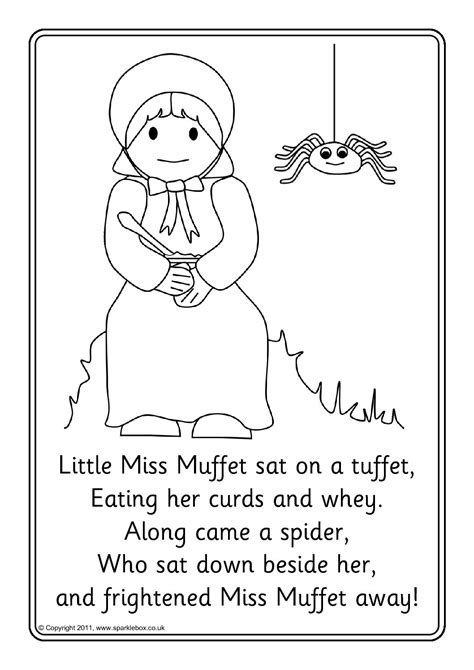 Miss Muffet Little Coloring Nursery Printable Rhyme Rhymes Lyrics ...
