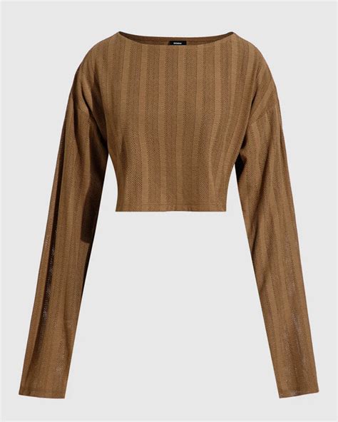 Brown Ribbed Full Sleeve Cropped Top – Littlebox India