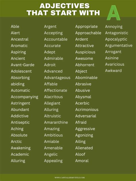 Adjectives That Start With the Letter A - Capitalize My Title